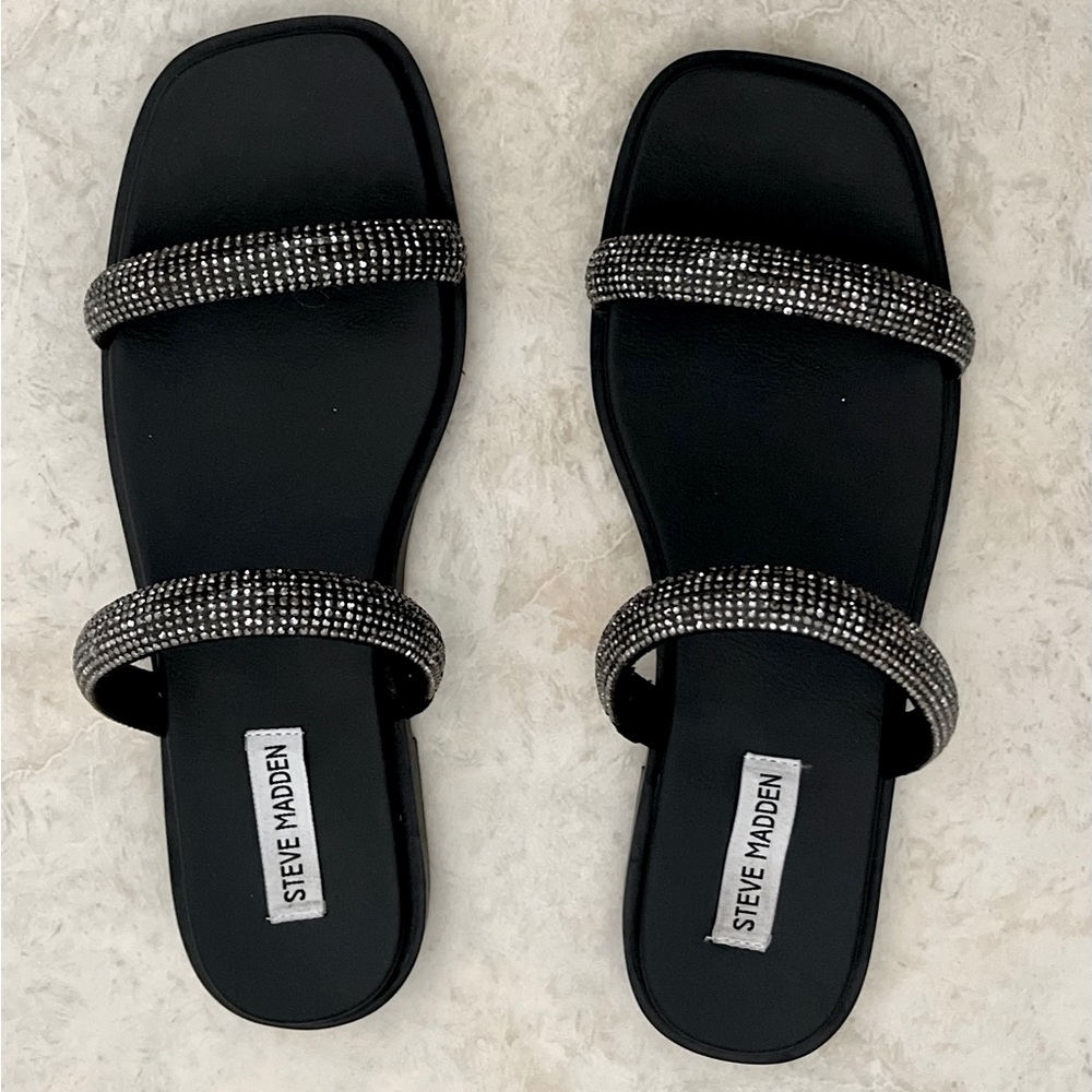 Steve Madden Black Sandals w/ Rhinestone Straps